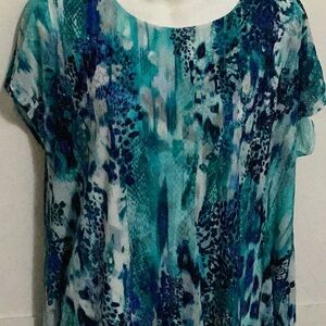 Women’s Teal Blue Abstract Print Top Dana Buchman Size XL